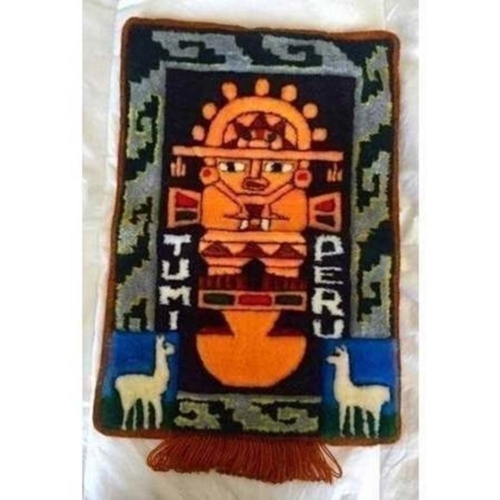 Peruvian Llama Fur Tapestry Wall Hanging 20x40 Artisan Woven Bad Eye Amulet New
